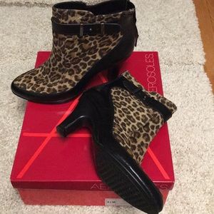 Aerosoles Leopard Booties w heel and zipper